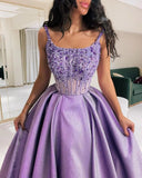 Classy A Line Spaghetti Straps Lilac Satin Long Party Dress Prom Dresses Evening Dress HZ1024