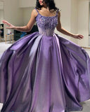 Classy A Line Spaghetti Straps Lilac Satin Long Party Dress Prom Dresses Evening Dress HZ1024