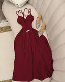 Elegant A-Line Spaghetti Straps Red Long Prom Dress Evening Dresses HZ1024