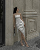 Elegant A Line Spaghetti Straps Ivory Slit Long Prom Dress Evening Dresses HZ1024