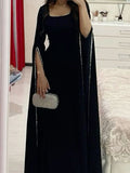 Classy Sheath Square Neckline Long Sleeves Black Long Party Dress Prom Dresses Evening Dress HZ1024