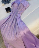 Classy Sheath Strapless Long Lilac Satin Party Dress Prom Dresses Evening Dress HZ1024