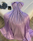Classy Sheath Strapless Long Lilac Satin Party Dress Prom Dresses Evening Dress HZ1024