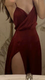 Classy A line Spaghetti Straps Red Satin Party Dress Prom Dresses Evening Dress HZ1024