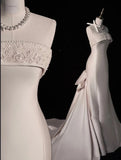Elegant Mermaid Strapless Satin Long Wedding Dresses With Bowknot HZ1024