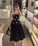 Classy Ball Gown Strapless Black Satin Party Dress Prom Dresses Evening Dress HZ1024