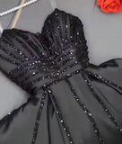Elegant A Line Spaghetti Straps Black Satin Long Prom Dress Evening Dresses HZ1024
