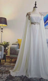 Elegant A Line Square Neckline White Chiffon Long Prom Dress Evening Dresses With Appliques HZ1024