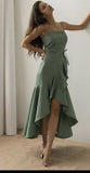 Elegant High Low Spaghetti Straps Satin Tea Length Green Prom Dress Evening Dresses HZ1024
