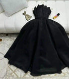 Pretty A line Strapless Black Tulle Prom Dress Evening Dresses With Beads HZ1024