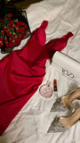 Elegant A Line V Neckline Red Satin Long Prom Dress Evening Dresses With Pleated HZ1024