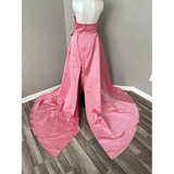 Elegant A Line Spaghetti Straps Pink Satin Long Prom Dress Evening Dresses With Pleated HZ1024