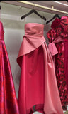 Elegant A Line Spaghetti Straps Pink Satin Long Prom Dress Evening Dresses With Pleated HZ1024