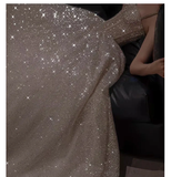 Pretty A Line Spaghetti Straps Silver Sequin Long Prom Dress Evening Dresses HZ1024