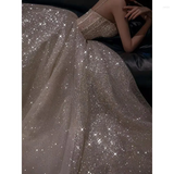 Pretty A Line Spaghetti Straps Silver Sequin Long Prom Dress Evening Dresses HZ1024