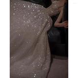 Pretty A Line Spaghetti Straps Silver Sequin Long Prom Dress Evening Dresses HZ1024