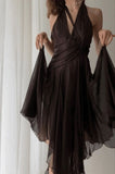 Elegant A Line Halter Brown Chiffon Long Prom Dress Evening Dresses HZ1024