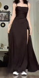 Elegant A Line Spaghetti Straps Black Long Prom Dress Evening Dresses HZ1024