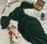 Elegant Sheath Off The Shoulder Dark Green Chiffon Long Prom Dress Evening Dresses HZ1024