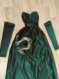 Elegant A Line Sweetheart Dark Green Satin Long Prom Dress Evening Dresses With Sleeves HZ1024