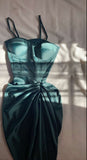 Elegant Sheath Spaghetti Straps Green Long Prom Dress Evening Dresses With Ruffles HZ1024