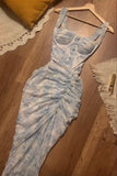 New Mermaid Straps Sleeveless Chiffon Ruffles Long Prom Dresses HZ1024