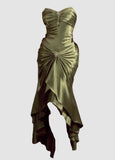 Pretty Mermaid Spaghetti Straps Green Satin Ruffles Evening Dress Prom Dresses HZ1024