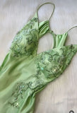 Pretty Mermaid V Neckline Green Satin Backless Evening Dress Prom Dresses With Beads HZ1024