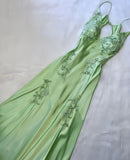 Pretty Mermaid V Neckline Green Satin Backless Evening Dress Prom Dresses With Beads HZ1024
