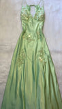 Pretty Mermaid V Neckline Green Satin Backless Evening Dress Prom Dresses With Beads HZ1024