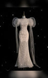 Chic Mermaid Square Neckline Half Sleeves Sequin Wedding Dresses With Tulle HZ1024