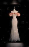 Pretty Mermaid Off The Shoulder Sequin Silver Evening Dress Prom Dresses HZ1024