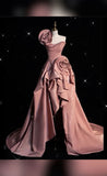 Pretty High Low One Shoulder Pink Satin Evening Dress Prom Dresses HZ1024
