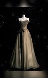 Pretty A Line Strapless Tulle Long Ruffles Evening Dress Prom Dresses HZ1024