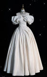 Chic Ball Gown Off The Shoulder Satin Ruffles Long White Wedding Dresses Brides Dress HZ1024