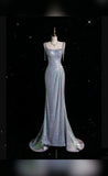 Pretty Sheath Square Neckline Sequins Long Ruffles Evening Dress Prom Dresses HZ1024