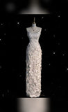 Chic Sheath Spaghetti Straps White Satin Flowers Long Wedding Dresses Brides Dress HZ1024