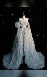 Pretty Ball Gown Off The Shoulder Tulle Long Ruffles Layers Evening Dress Prom Dresses HZ1024