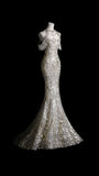 Pretty Mermaid Jewel Sequin Long Evening Dress Lace Prom Dresses With Sleeves HZ1024