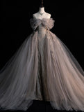 Pretty Mermaid Off The Shoulder Tulle Lace Long Evening Dress Prom Dresses HZ1024