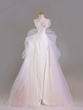 Chic Mermaid Strapless Satin White Long Wedding Dresses With Bow HZ1024