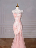 Elegant Mermaid Sweetheart Sequin Pink Sleeveless Long Prom Dresses HZ1024