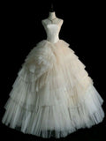 Chic Ball Gown Strapless Ruffles Layers Tulle Long Wedding Dresses With Beads HZ1024