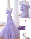 Elegant Mermaid Sweetheart Sequin Lilac Sleeveless Long Prom Dresses Party Dress HZ1024