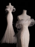 Chic Mermaid Off The Shoulder Sequin Long Wedding Dresses With Sleeves HZ1024