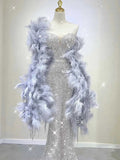 Elegant Mermaid Sweetheart Neckline Silver Sequin Evening Dress Long Prom Dresses HZ1024