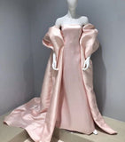 Elegant Mermaid Strapless Pink Satin Long Prom Dresses Party Dresses With Cape HZ1024
