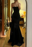 Elegant Mermaid Spaghetti Straps Black Satin Long Prom Dress Birthday Outfits HZ1024