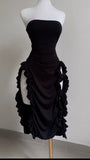 Elegant Sheath Strapless Black Satin Prom Dress Birthday Outfits HZ1024