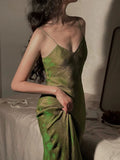 Elegant Mermaid Spaghetti Straps Green Long Length Prom Dresses Birthday Outfits HZ1024